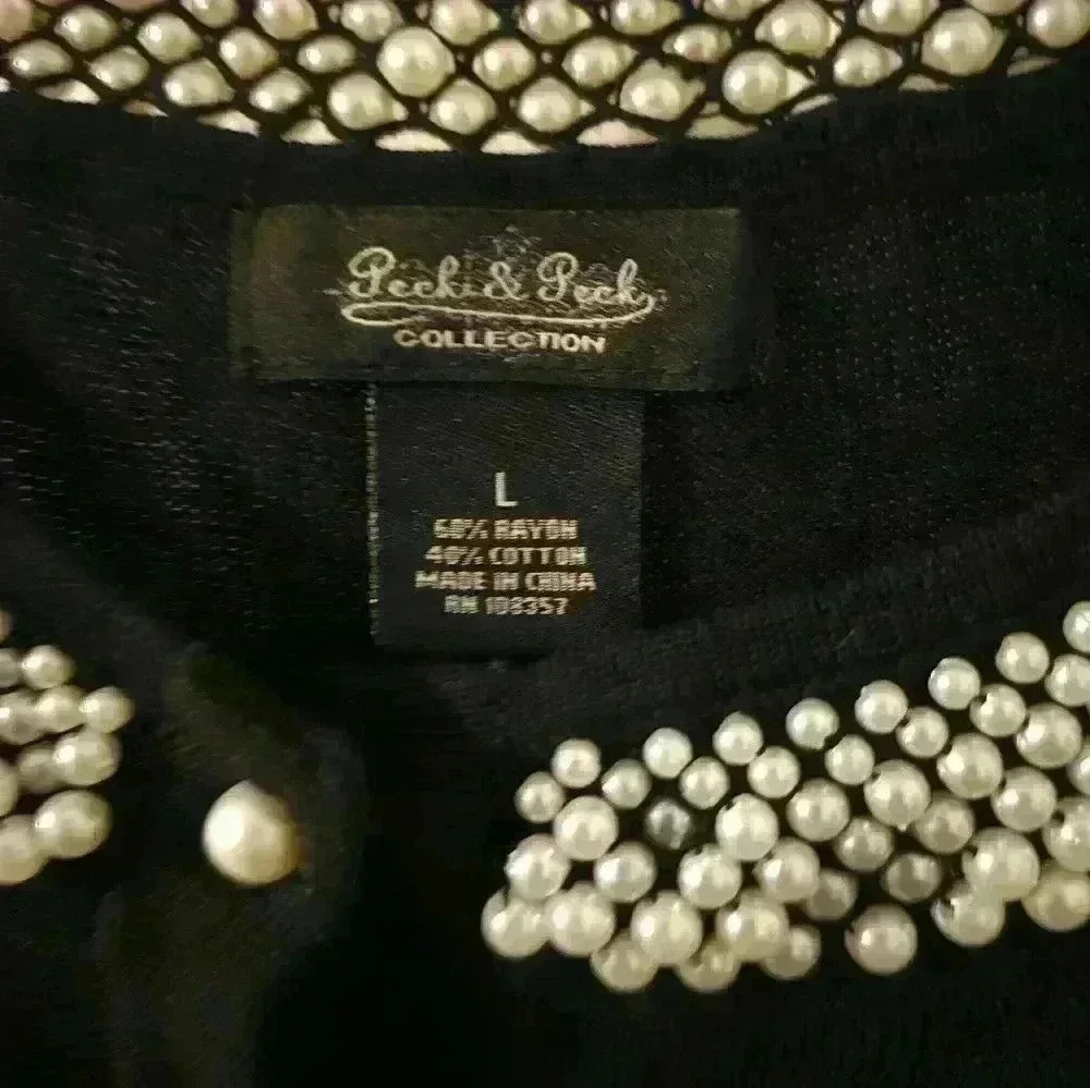Peck & Peck Collection Cardigan Sweater Black 3/4 Sleeve Lightweight Size Large - Picture 2 of 3